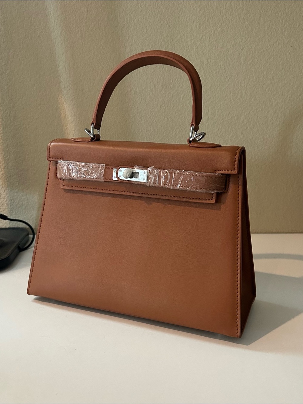 25cm Caramel Brown Swift Leather Top-Handle Satchel